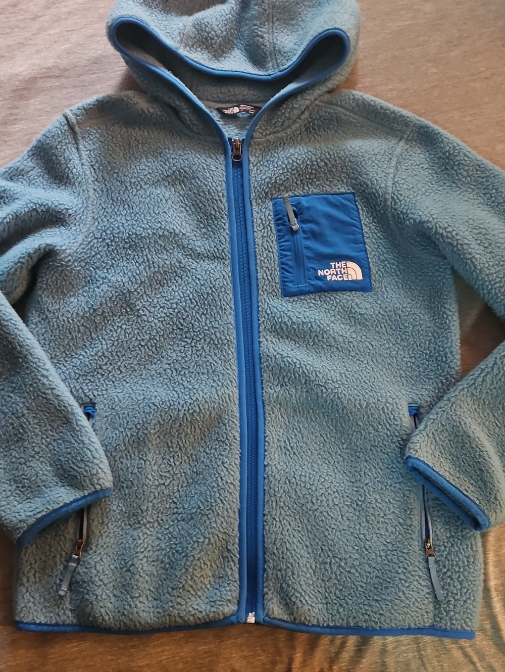 Kids North Face Light Teal Full-Zip Sherpa Fleece Jacket. Kids 14/16